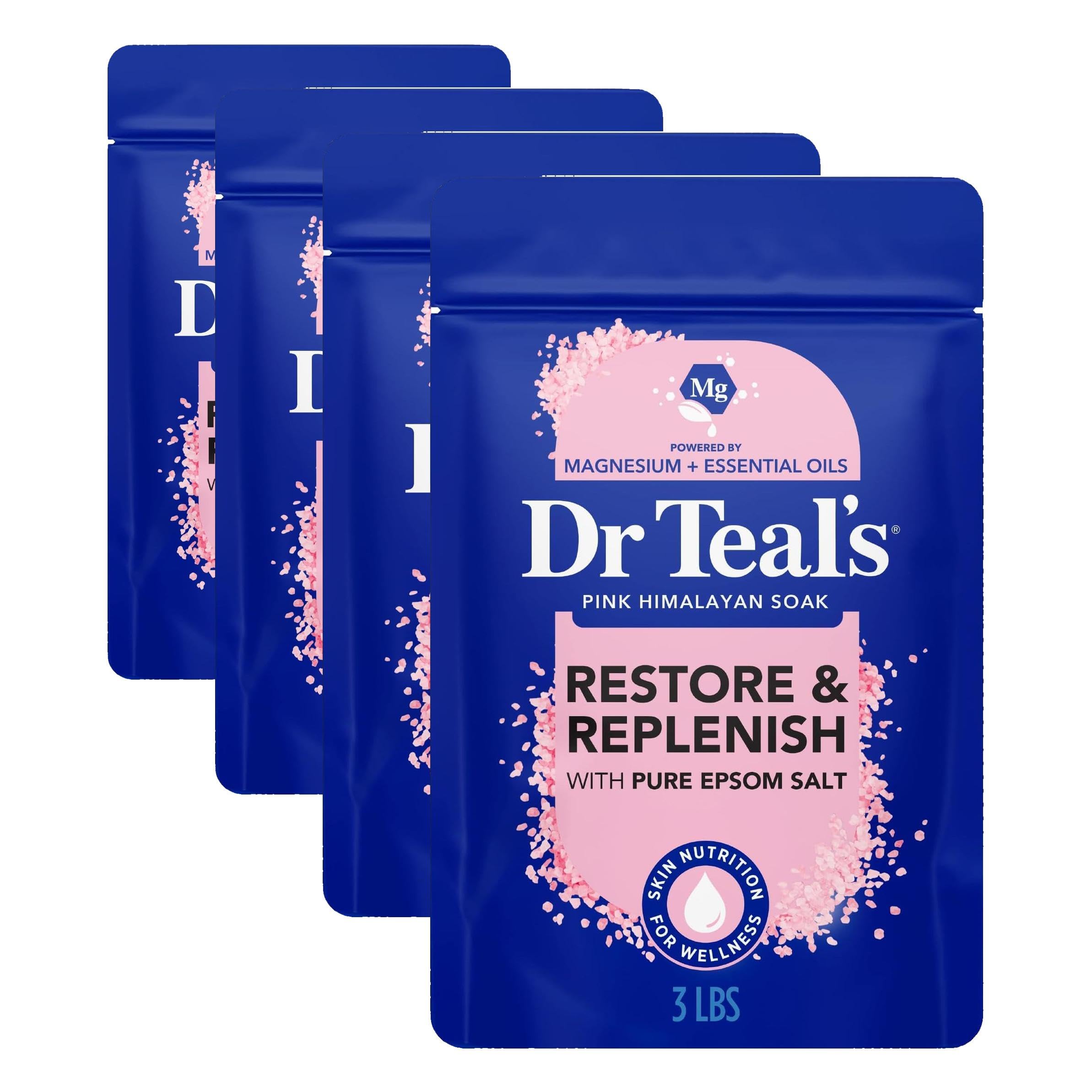 Dr Teal's Epsom Salt Magnesium Soak, Restore & Replenish with Pink Himalayan Salt, 3 lbs