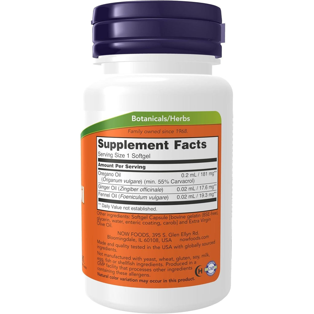 Buy now NOW Foods Supplements, Oregano Oil with Ginger and Fennel Oil, Enteric Coated, 90 Softgels at indiglob india