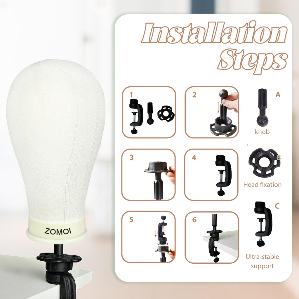 Wig Head Stand Mannequin Head for Wigs with Wig caps T Pins C Bristle Brush