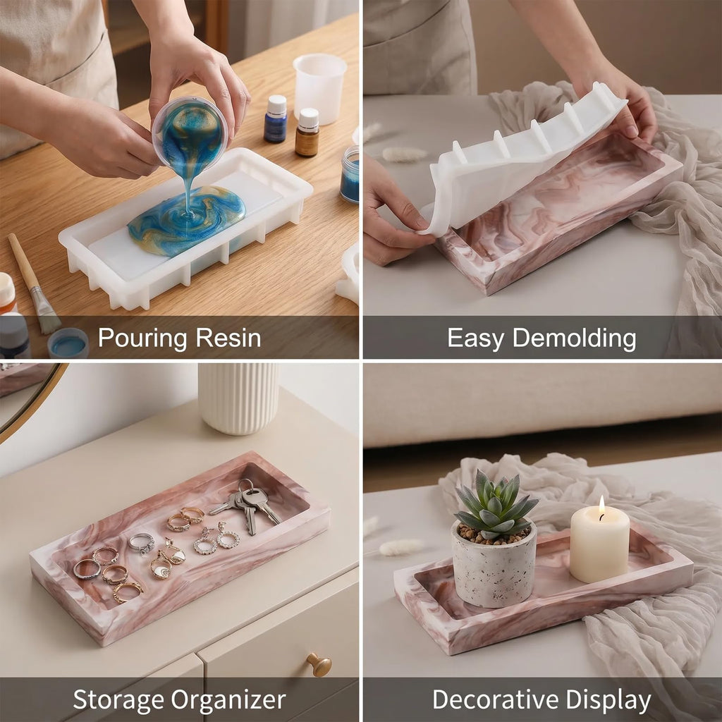 1Pc Rectangular Silicone Resin Tray Mold with Edges, Reusable for Epoxy Casting, Display/Ornament Racks, Candle Holders, Soap Dishes & Home Decor
