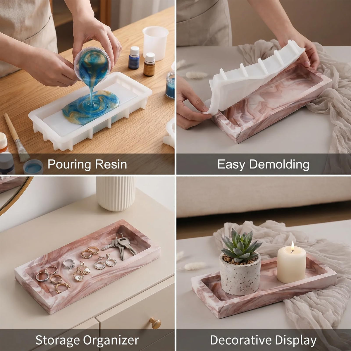 1Pc Rectangular Silicone Resin Tray Mold with Edges, Reusable for Epoxy Casting, Display/Ornament Racks, Candle Holders, Soap Dishes & Home Decor