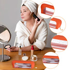 Discover the Psyqtsuary Small Clear Makeup Bag in elegant orange, perfect for organizing cosmetics. 100% genuine PU leather design.