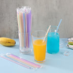 [Individually Wrapped] 100Pcs Disposable Plastic Drinking Straws - 8.26" Long and 0.24 Diameter Colorful Cute Straws for Juice,Coffee,Milk,Cocktail, Bachelorette/Birthday Party, Bridal/Baby Shower