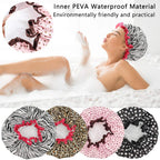 4 Pcs Shower Cap for Women Double Waterproof Layers Reusable Elastic | Elastic, Reusable, Environmental Protection, Double Waterproof Layers