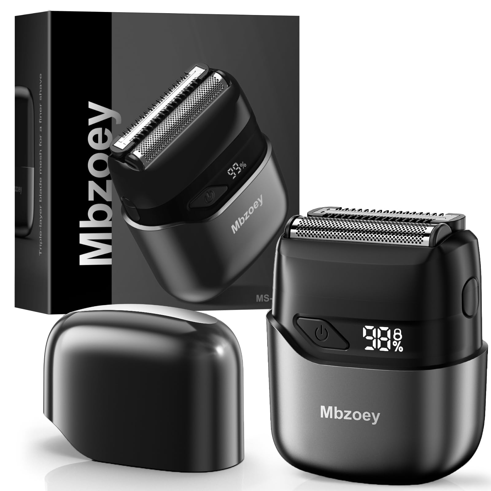 Mbzoey Electric Foil Shavers for Men: IPX7 Waterproof - Magnetic Cover | Mini Razor for Travel - Face Shaver with LED Display & USB-C Fast Charge - Micro-Comb Technology & Precision Blades