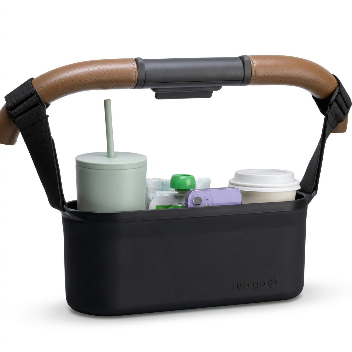 Silicone Stroller Organize, 40 oz Cup Holders, Waterproof & Easy-Clean, BPA-Free Caddy with Phone Pocket & Storage, Universal Anti-Slip Straps Fit UPPAbaby, Bugaboo, Nuna, Doona & Most Strollers