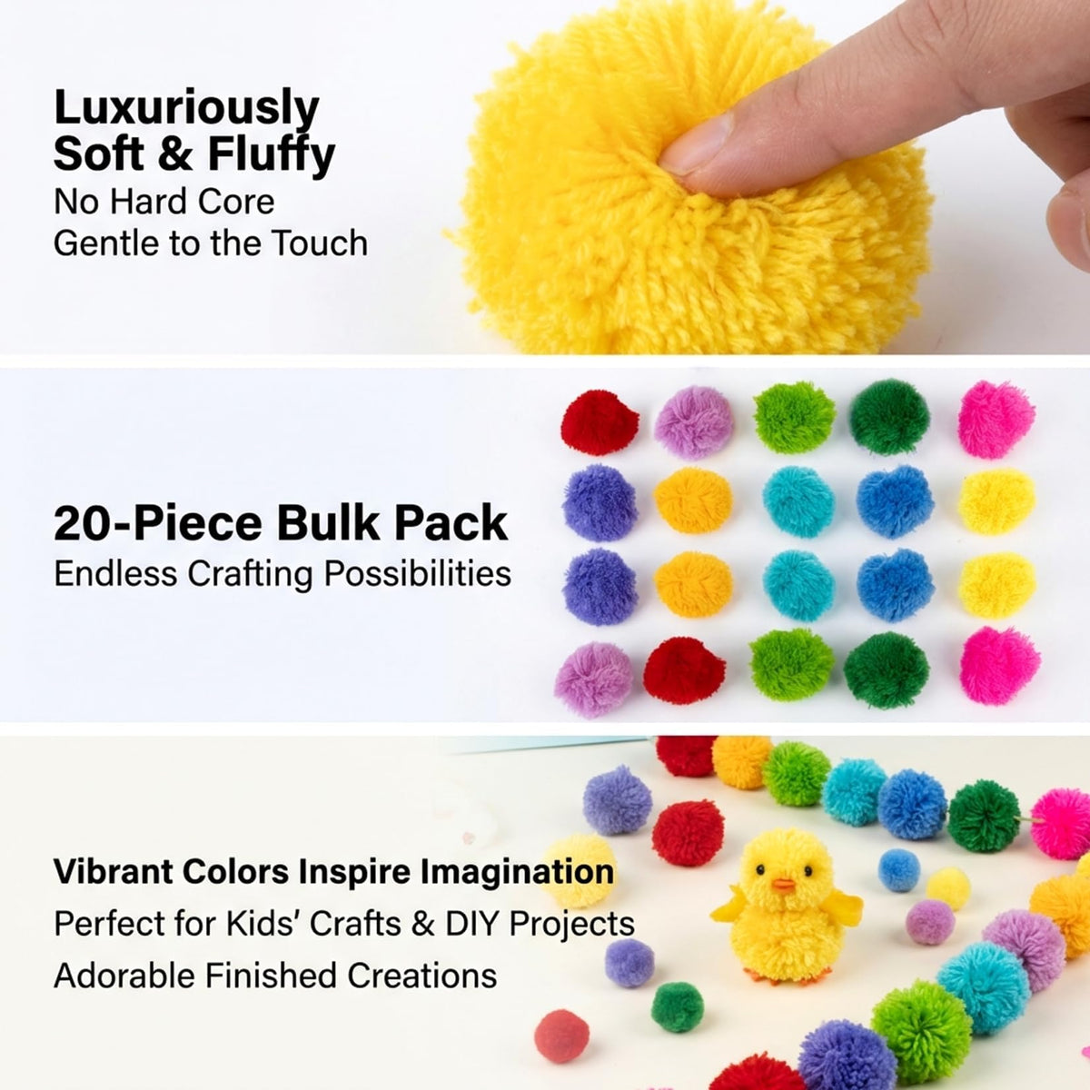 RAINFLOW 20 PCS Yarn Pom Poms for Crafts – 3 Inch Large Craft Fuzzy Pompoms