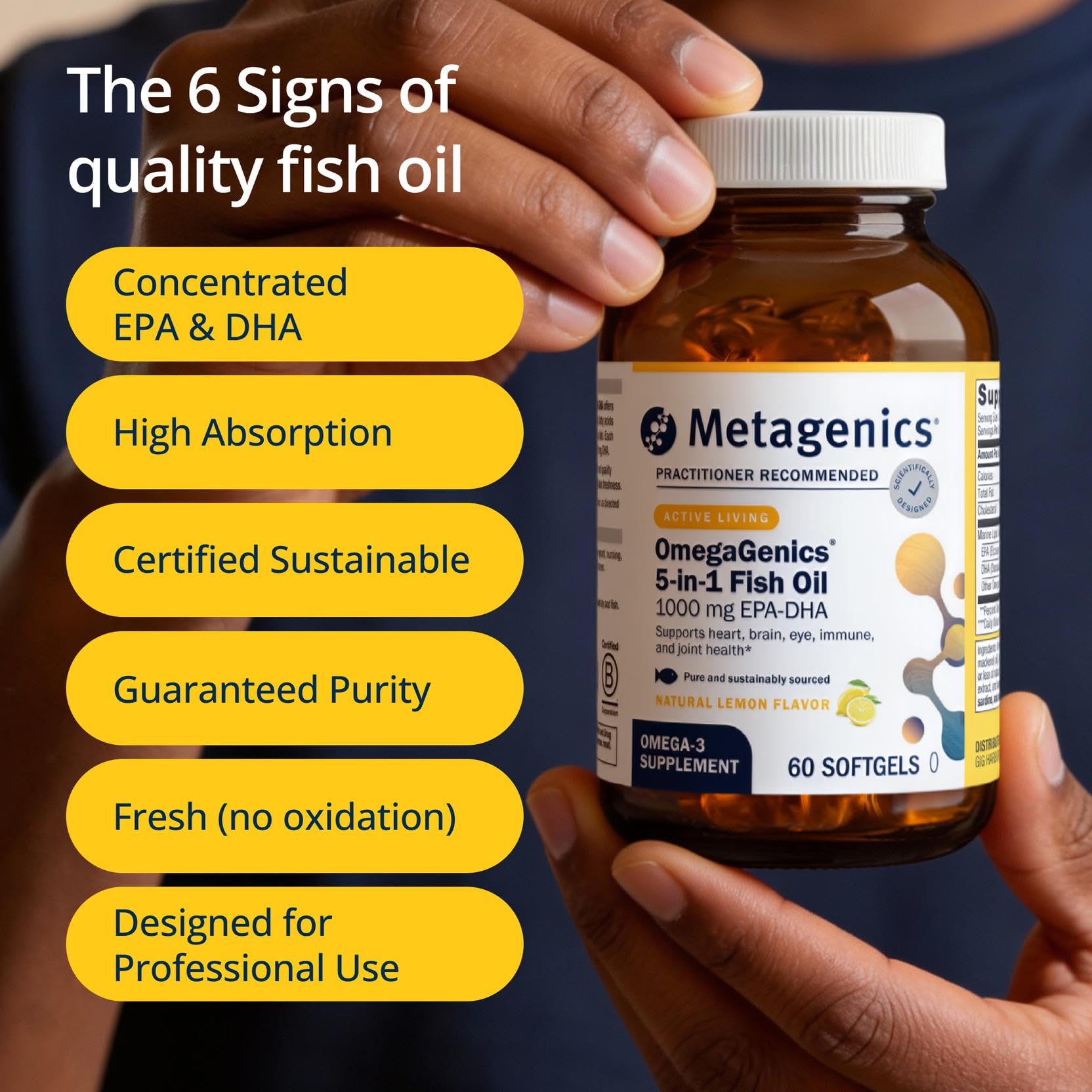 Metagenics OmegaGenics Omega-3 Fish Oil 1000mg EPA DHA, 60 Softgels | High Potency Omega-3 Supplement for Heart, Brain and Joint Health, Sustainably Sourced Fish Oil, 1000mg EPA and DHA