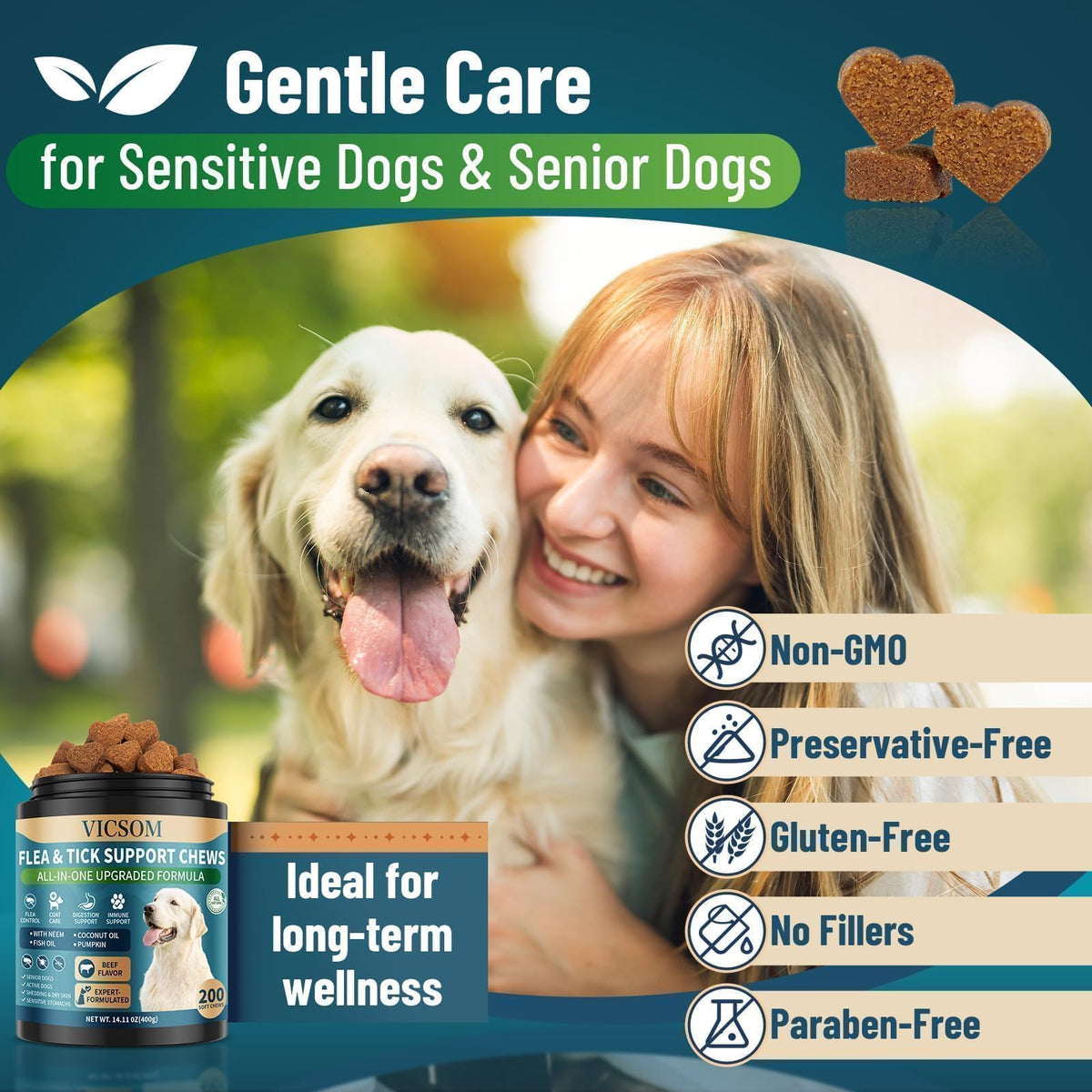 Flea and Tick Prevention for Dogs Chewable, 200 Soft Treats Beef Flavor