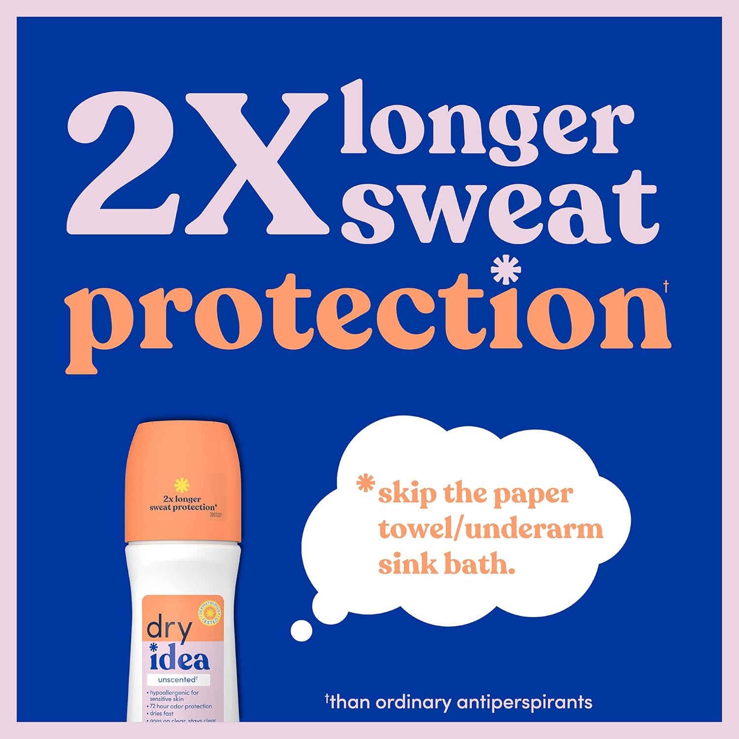 Buy now Dry Idea Unscented Roll On Deodorant & Antiperspirant for Women - Hypoallergenic for Sensitive Skin, 2X Longer Sweat Protection, 72Hr Sweat & Odor Protection, Womens Deodorant, 3.25oz at indiglob india
