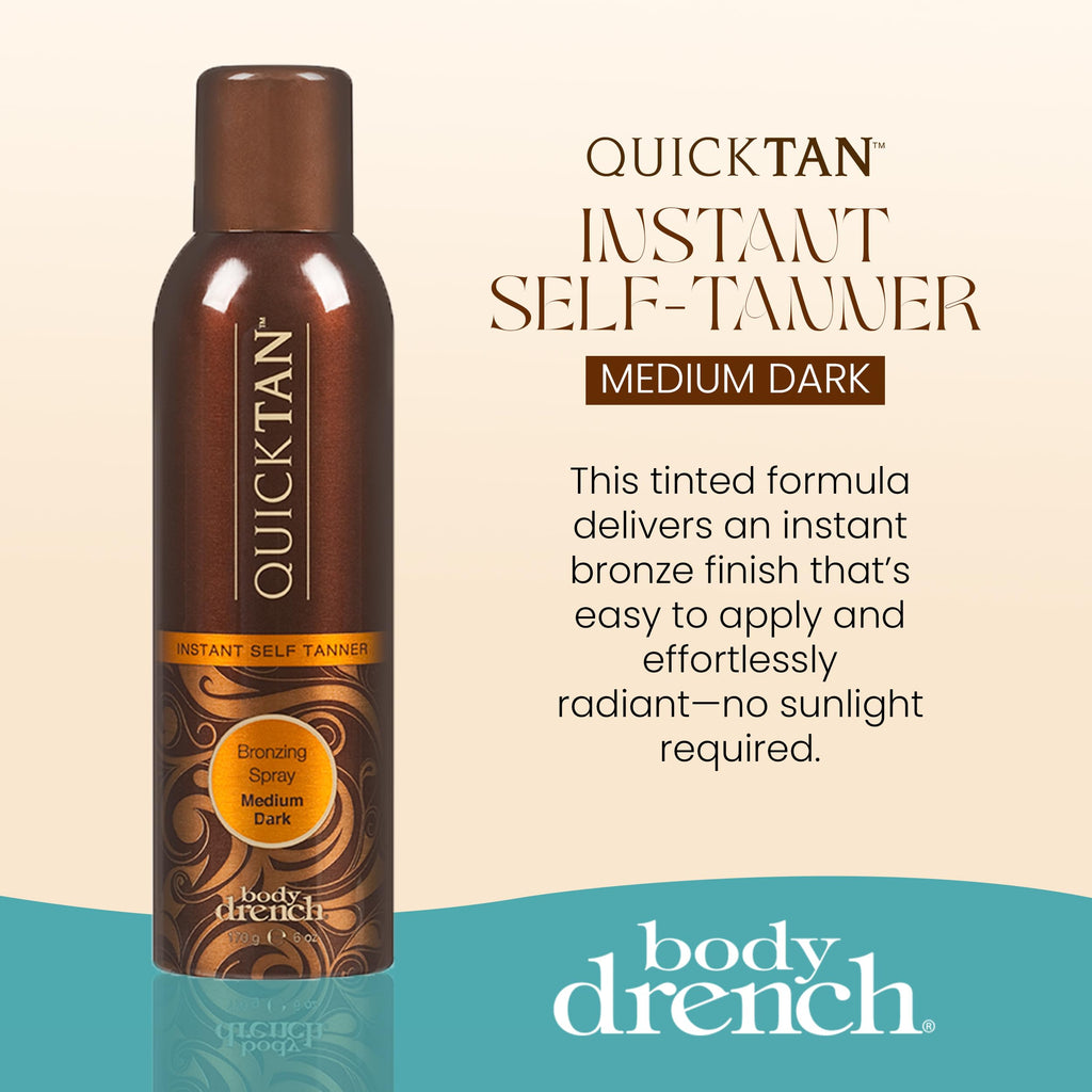 Body Drench QuickTan Instant Self Tanner Bronzing Spray, Salon-Quality Medium/Dark Tan, Streak-Free, Tinted Formula, 6 oz, 1-pack
