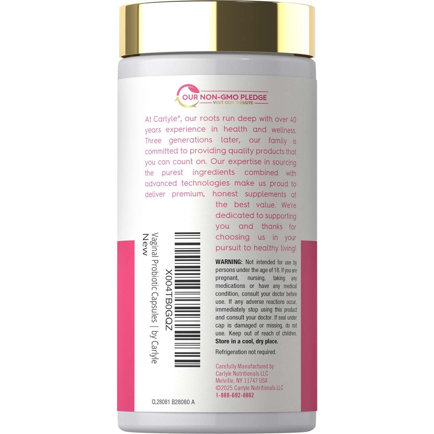Carlyle Vaginal Probiotics for Women | 60 Capsules | with Prebiotics | Supports Healthy Odor, pH, Yeast Balance, and Flora | Vegan, Non-GMO, Gluten Free | For Her