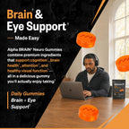 ONNIT Alpha Brain Neuro Focus Gummies, Omega-3 Brain & Eye Support, 90 Ct | IGEN Non-GMO Tested vegan gummies; Omega-3s, Lutein, Zeaxanthin & caffeine; brain, eye & focus support for men & women