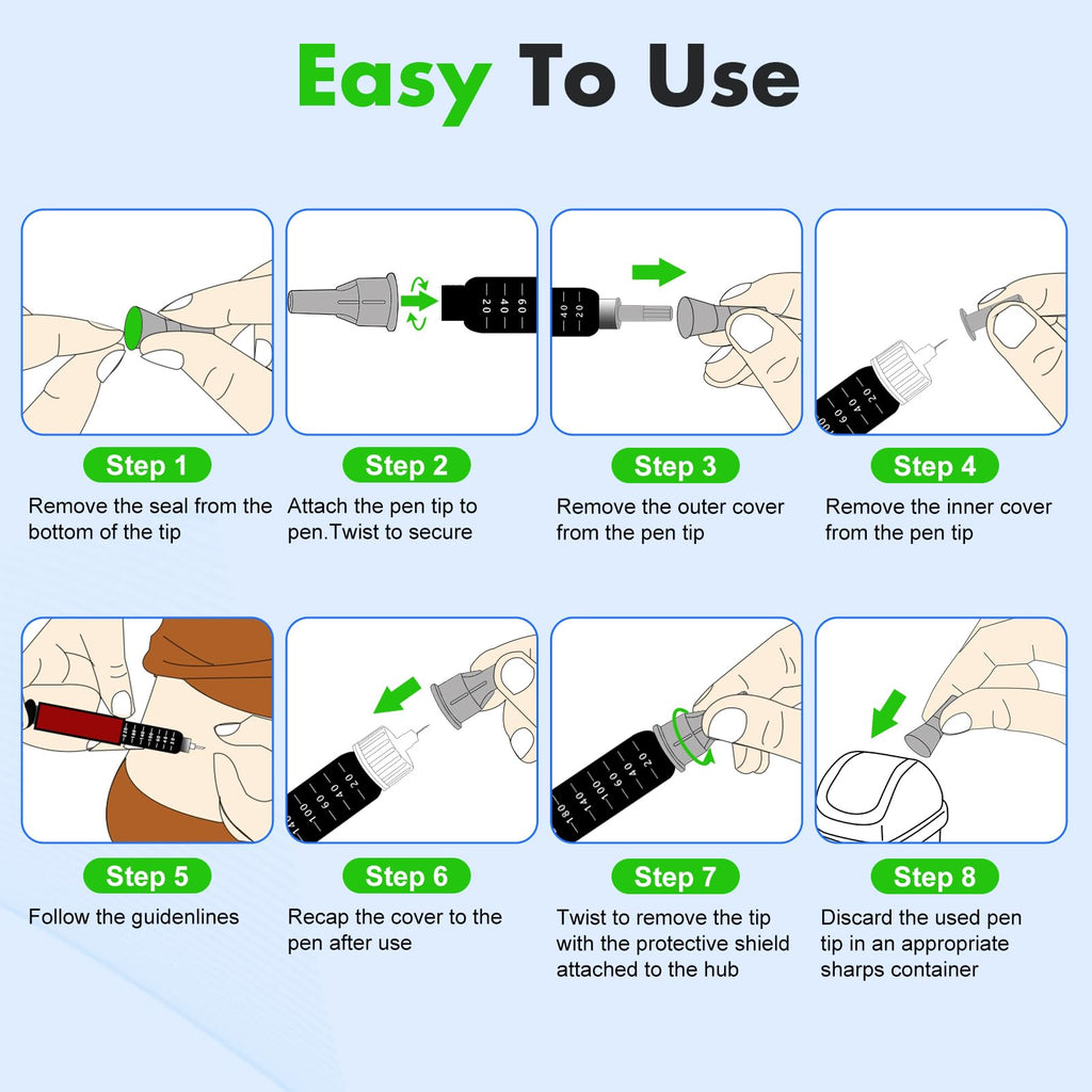 Pen Tips 31G x 8mm(5/16") Universal Fit, Sterile，Ultra-Thin Wall Technology. Comfortable and Precise，100 Count