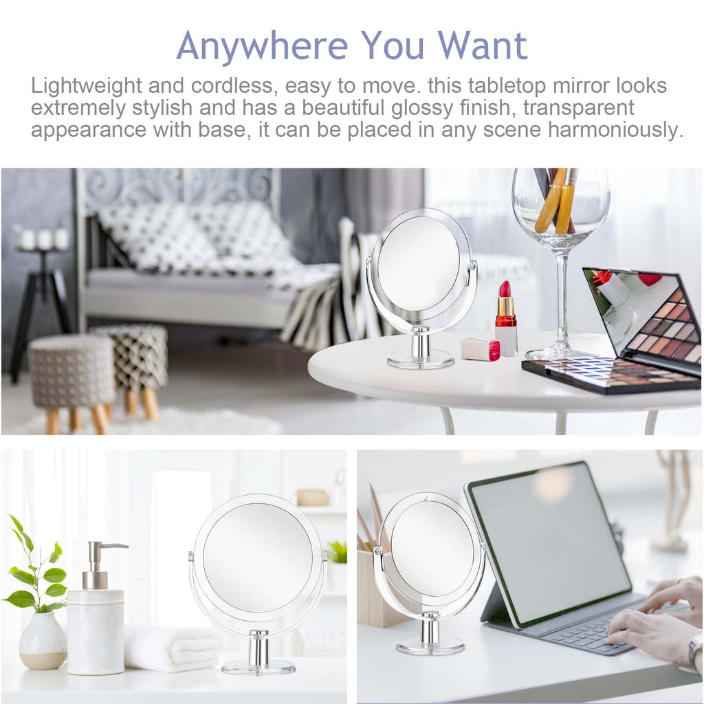 CLSEVXY Vanity Makeup Mirror with Stand, 1X/15X Magnification Double Sided 360 Degree Swivel, Portable Table Desk Counter top Magnifying Mirror, Tabletop Mirror for Bedroom or Dorm Room, 6.25 Inch