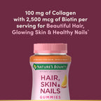 Nature's Bounty Optimal Solutions Hair, Skin & Nails with Biotin & Collagen | Citrus-Flavored Gummies Vitamin Supplement, 2500mcg, 80 Count, 40 Total Servings
