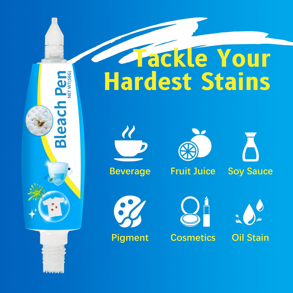 2PCS Bleach Pen，Bleach gel for Clothing, Portable bleach pen，More effective stain removal，Accessories,Instantly Remove New Stains