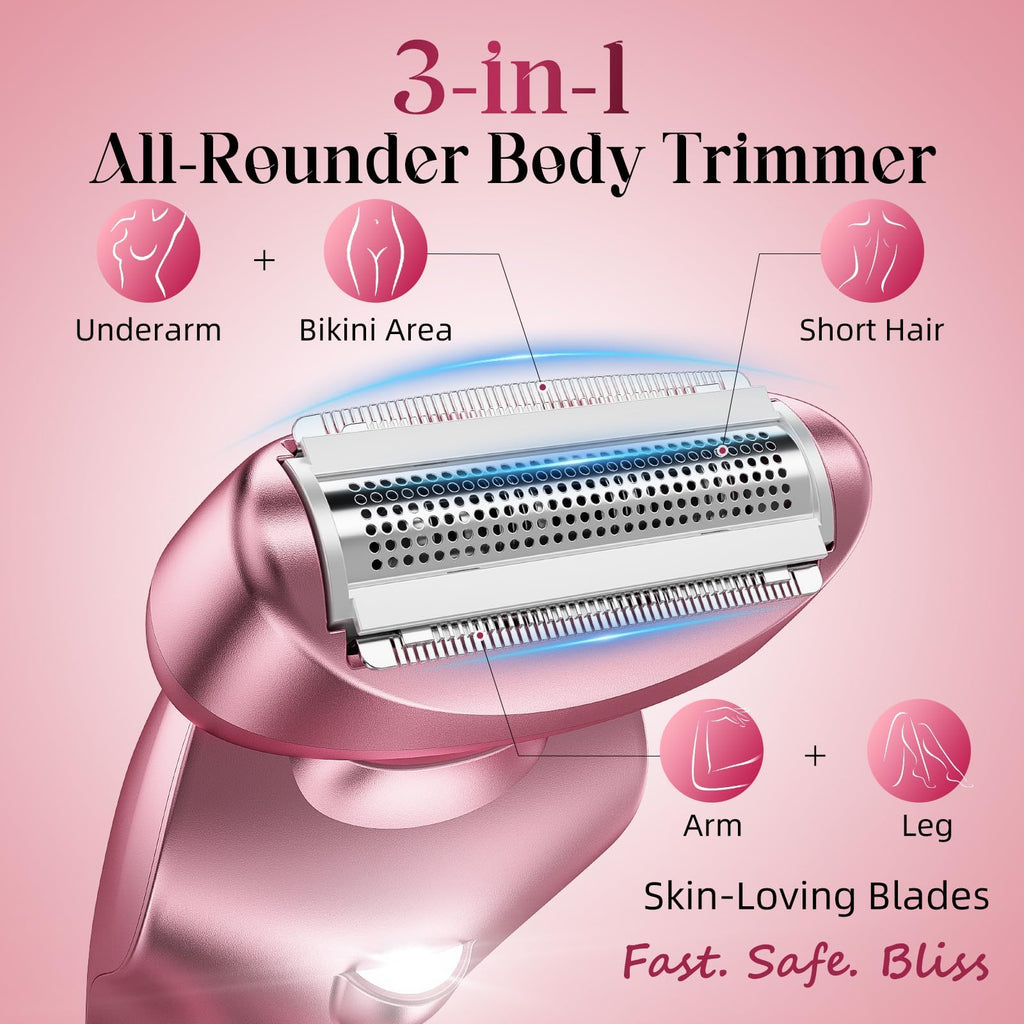 rategist Cordless Electric Razor for Women: IPX7 & LED Display | 3-in-1 for Face/Underarm/Leg - Rechargeable & Painless Bikini Trimmer - Waterproof & Lightweight Travel Design