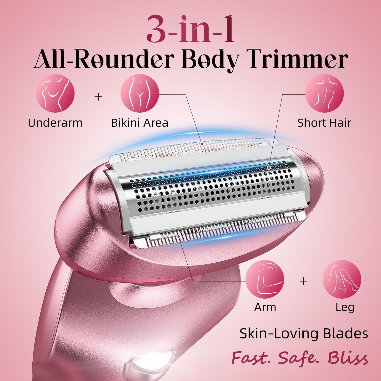 rategist Cordless Electric Razor for Women: IPX7 & LED Display | 3-in-1 for Face/Underarm/Leg - Rechargeable & Painless Bikini Trimmer - Waterproof & Lightweight Travel Design
