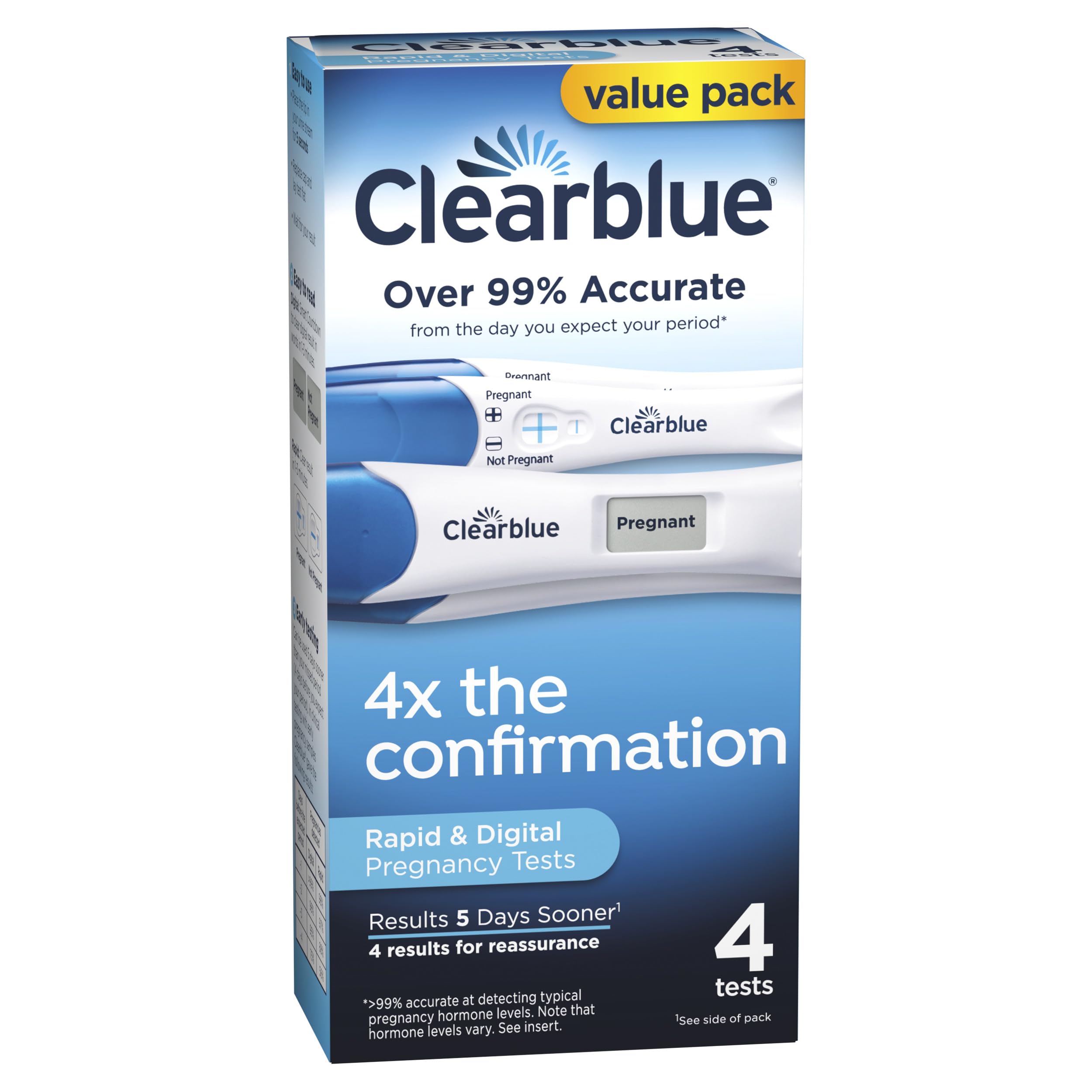 Buy now Clearblue Pregnancy Test Combo Pack, 4ct - Digital with Smart Countdown & Rapid Detection - Value Pack at indiglob india