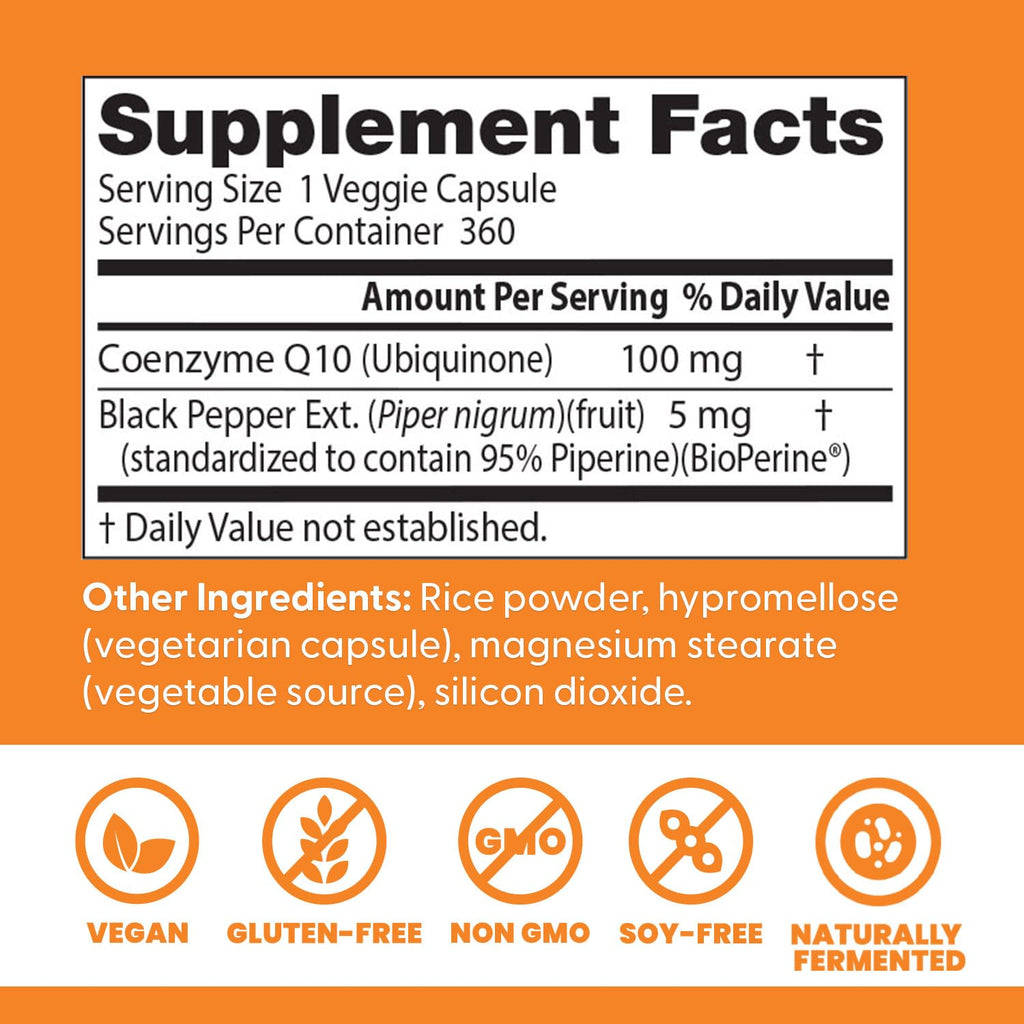 Doctor's Best High Absorption CoQ10 with BioPerine Supplement - Coenzyme Q10 Caps for Heart Health & Antioxidant Support, Naturally Fermented CoQ10 - 360 Veg Capsules