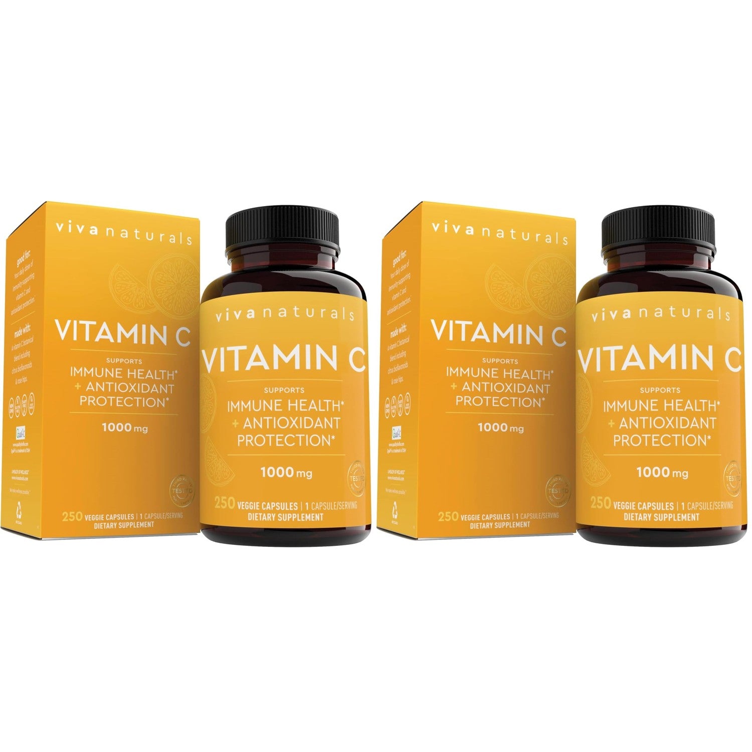 Viva Naturals Vitamin C, 1000 mg, 250 Vegetarian Capsules – with Citrus Bioflavonoids & Rose HIPS, Non-GMO for Immune Support & Antioxidant Protection