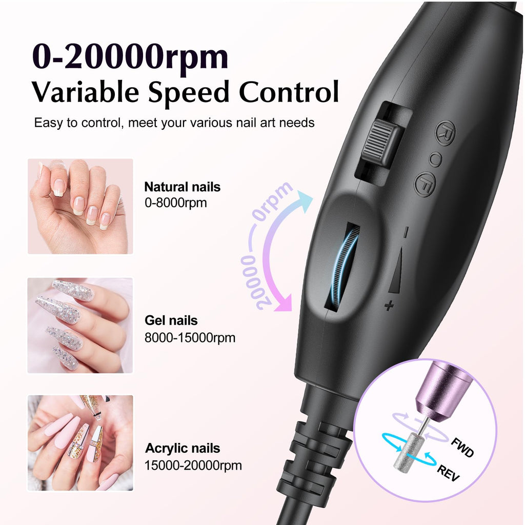 COSLUS C40 Electric Nail Drill Professional, Precise Dial Speed Control | Nail File Machine for Acrylic Gel Dip Powder Removal, Compact Manicure Tools, Beginner-friendly Polishing Set, Home