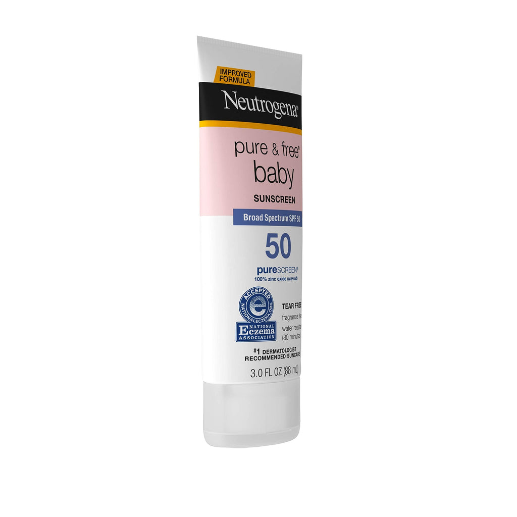 Buy now Neutrogena Pure & Free Baby Mineral Sunscreen Lotion with Broad Spectrum SPF 50 & Zinc Oxide, Water-Resistant, Hypoallergenic & Tear-Free Baby Sunscreen, 3 fl. oz, 3 pk at indiglob india