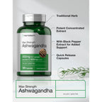 Horbäach Ashwagandha Supplement | Max Strength | 120 Capsules | Non-GMO, Gluten Free