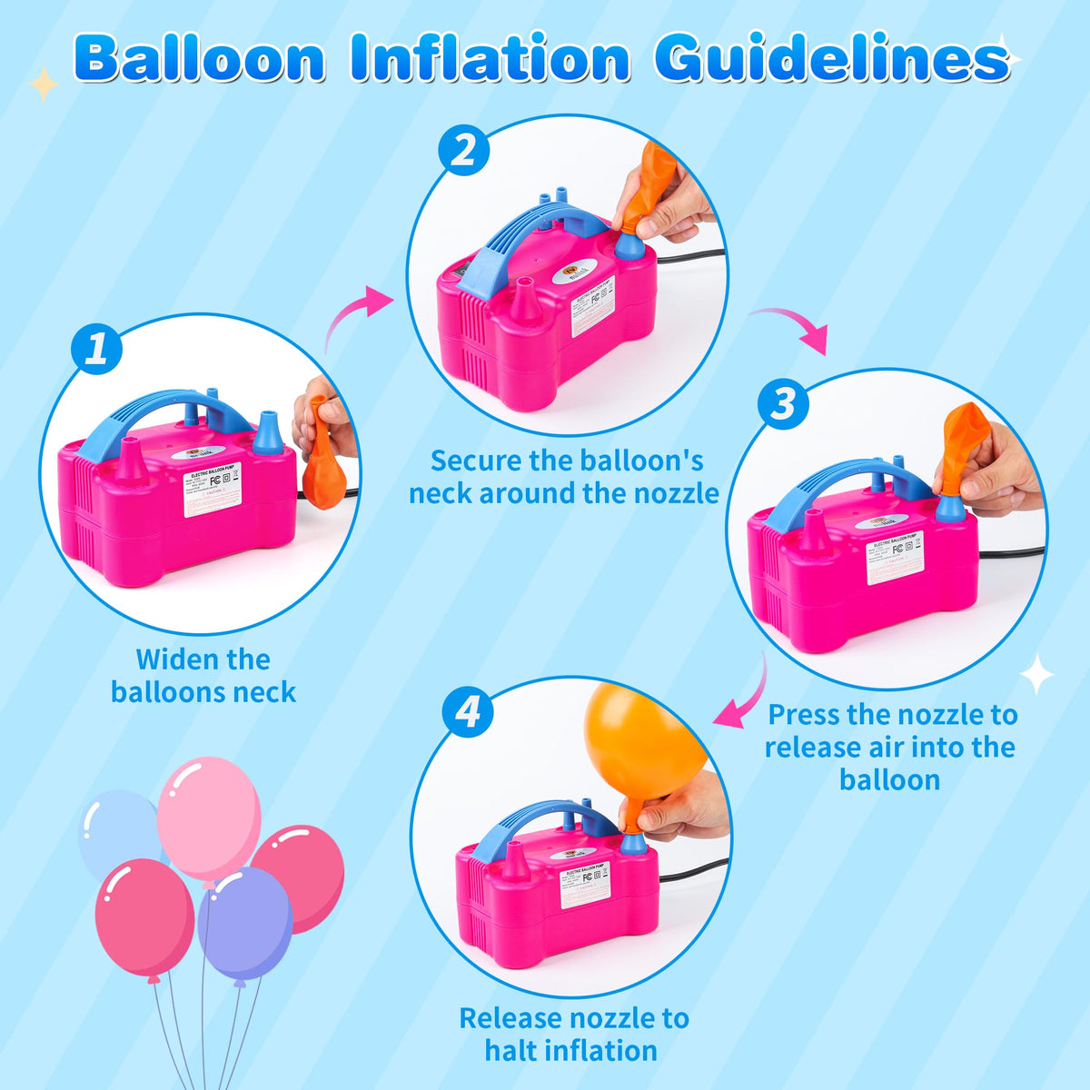 Balloon Pump Electric Portable Dual Nozzle Air Pump for Balloons Blower Pump Inflator for Decoration, Birthday Party [110V~120V, 600W, Bright Pink]