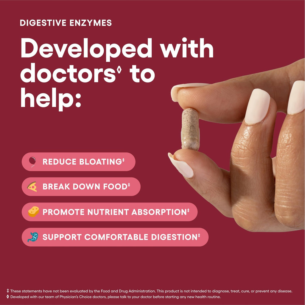 Physician's CHOICE Digestive Enzymes for Bloating & Digestion - Fast-Acting 16 Enzyme Formula with Organic Prebiotics & Probiotics for Gut & Digestive Health - Meal Time Discomfort Relief - 90 CT