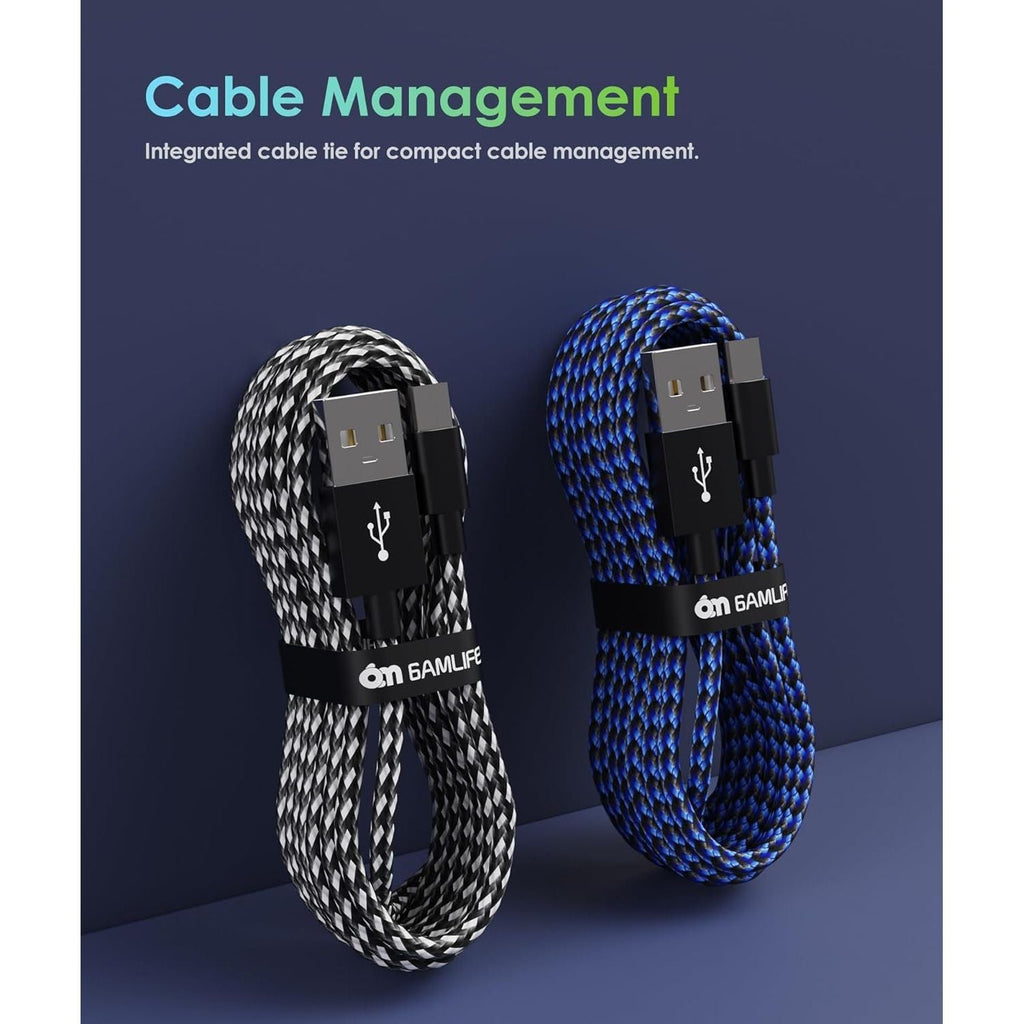 Buy now 6amLifestyle PS4 Controller Charger Charging Cable, 2 Pack 10ft Extra Long Micro USB 2.0 Cable, Nylon Braided Cord, for PS4, PS4 Slim/Pro, Xbox One S/X Controller, Android Phones, Black+Blue at indiglob india