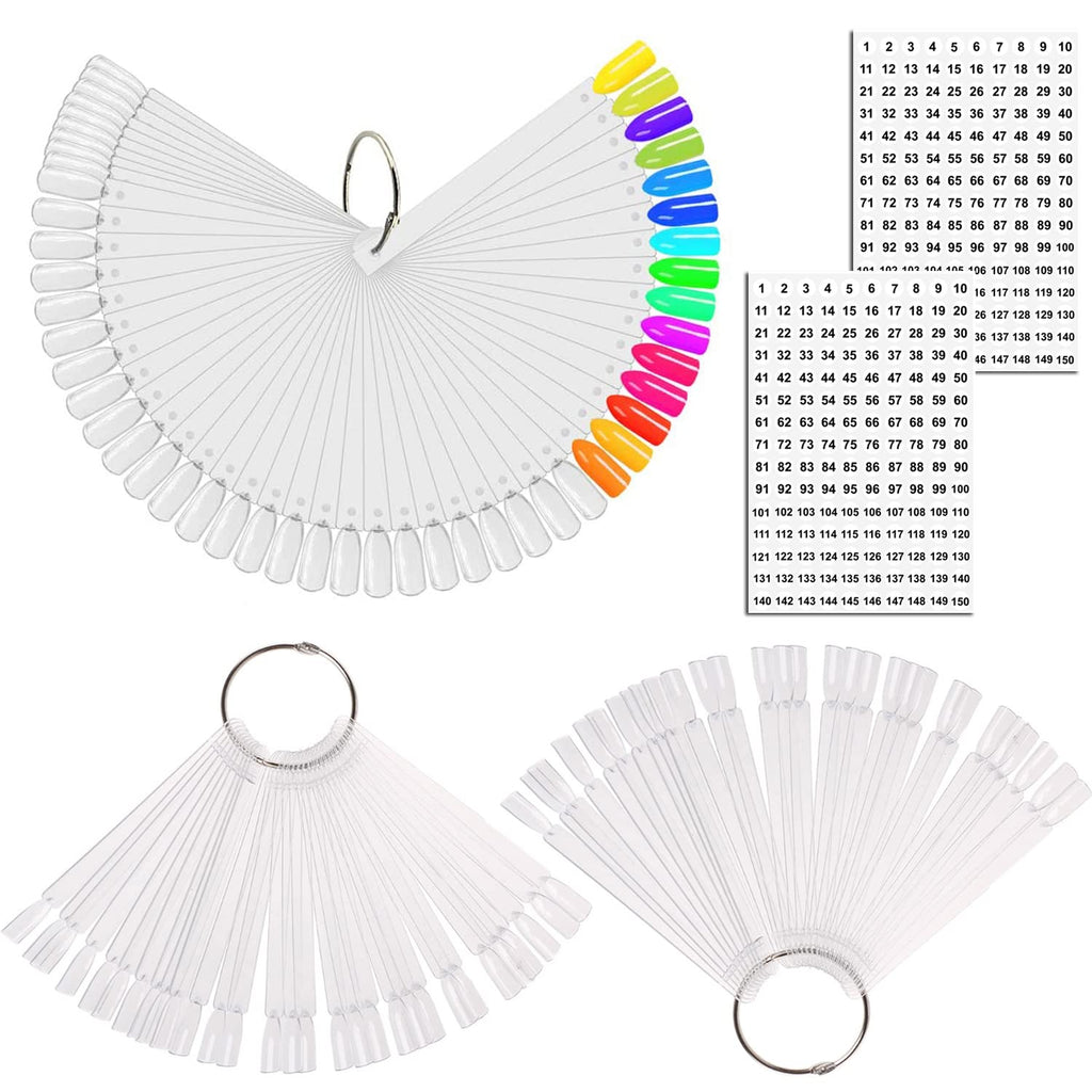 50Pcs Nail Swatch Sticks, Nail Polish Practice Display Tips, Clear | Nail Art Sample Sticks, Color Display Polish Board, Fan Shape with Number Sticker and Hanging Ring