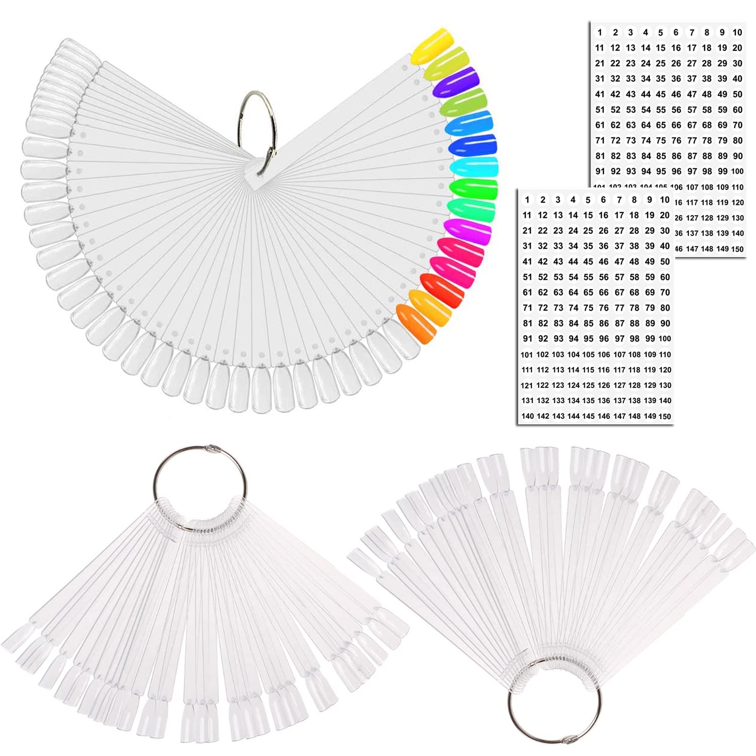 50Pcs Nail Swatch Sticks, Nail Polish Practice Display Tips, Clear | Nail Art Sample Sticks, Color Display Polish Board, Fan Shape with Number Sticker and Hanging Ring