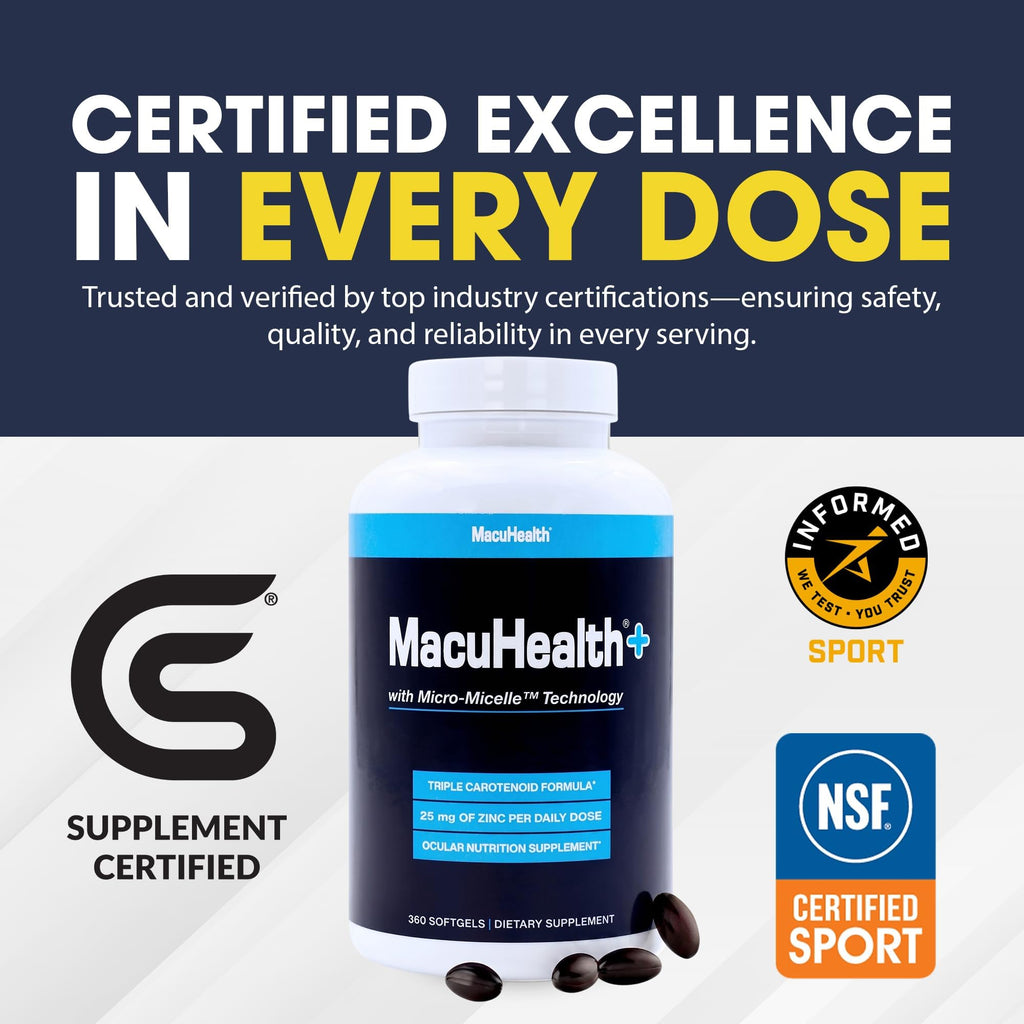 Macuhealth Plus+ Eye Vitamin Supplement for Adults - Lutein & Zeaxanthin | 90 days Supply, Carotenoid Formula, Unflavored Softgels, Meso-Zeaxanthin with Vitamin C & E, Zinc, Balanced carotenoids