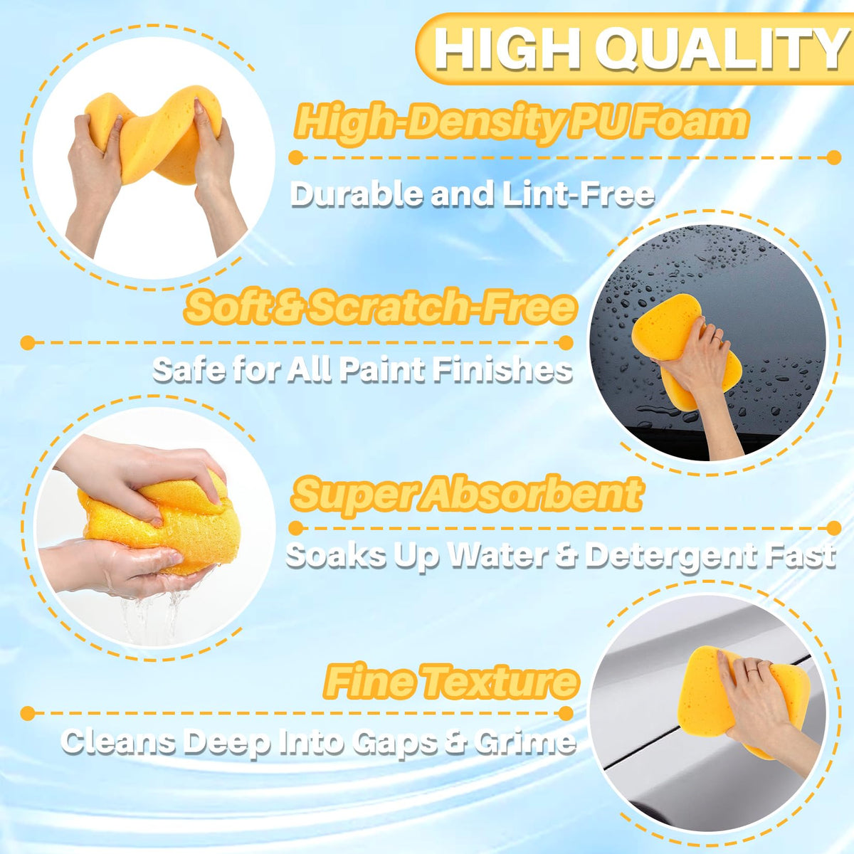 RAINFLOW Car Wash Sponge - 4PCS Large Sponge, Car Sponges for Washing