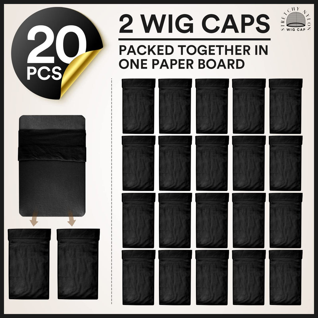 Teenitor 20Pcs Wig Cap,Black Wig Cap for Women Stocking Caps for Men | Breathable Nylon Wig Caps, High Stretchy for Most Head Sizes. Ideal for Wig Application, Cosplay, Daily Wear Dance
