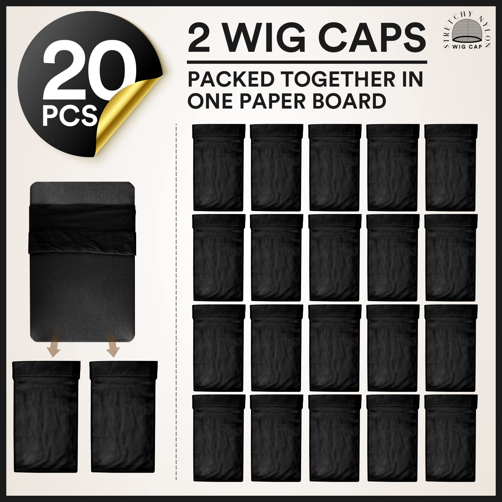 Teenitor 20Pcs Wig Cap,Black Wig Cap for Women Stocking Caps for Men | Breathable Nylon Wig Caps, High Stretchy for Most Head Sizes. Ideal for Wig Application, Cosplay, Daily Wear Dance