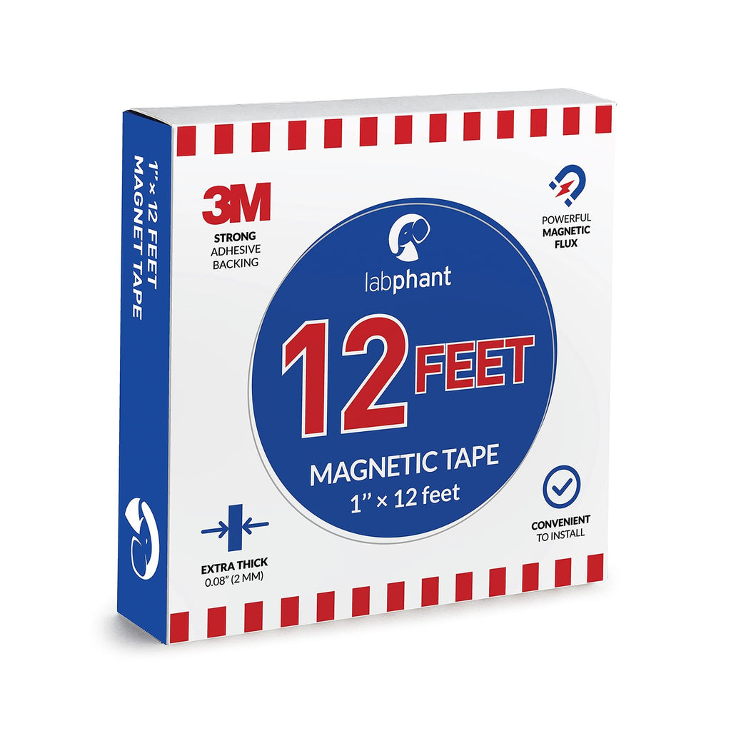Magnetic Tape, 12 Feet Magnet Tape Roll (1'' Wide x 12 ft Long), with 3M Strong Adhesive Backing. Perfect for DIY, Art Projects, whiteboards & Fridge Organization