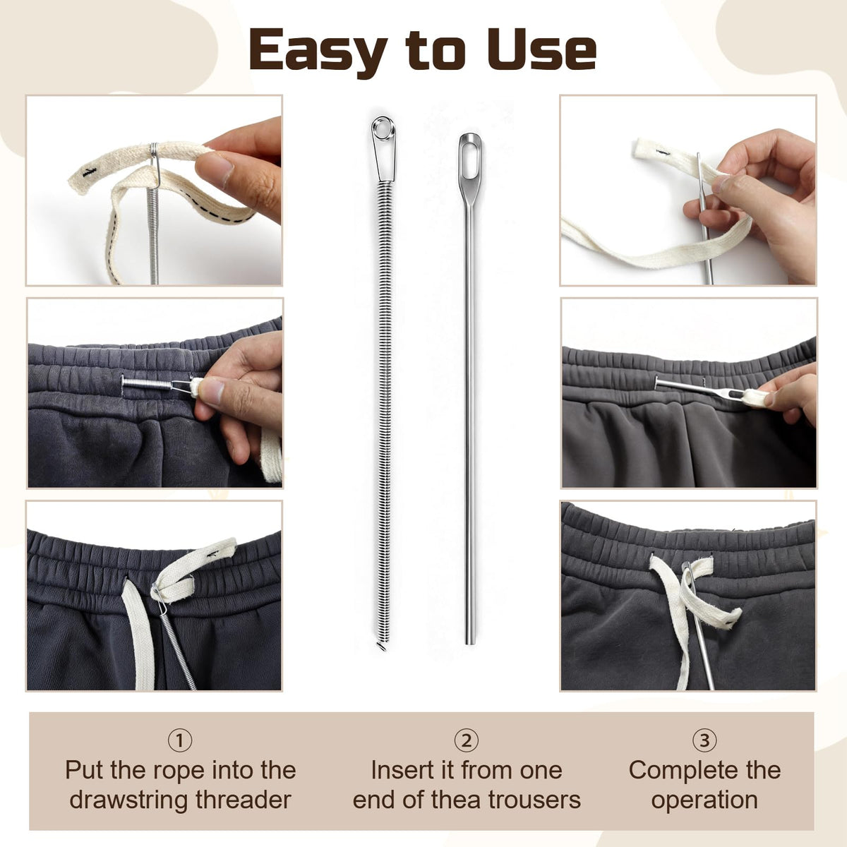 4Pcs Drawstring Threader Kit Stainless Steel Tool with Spring Pliers Pins