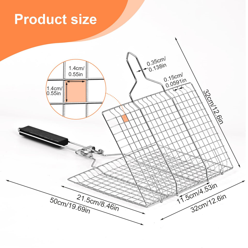 Fish Grill Basket, Folding Portable Fish Grilling Baskets For Outdoor Grill