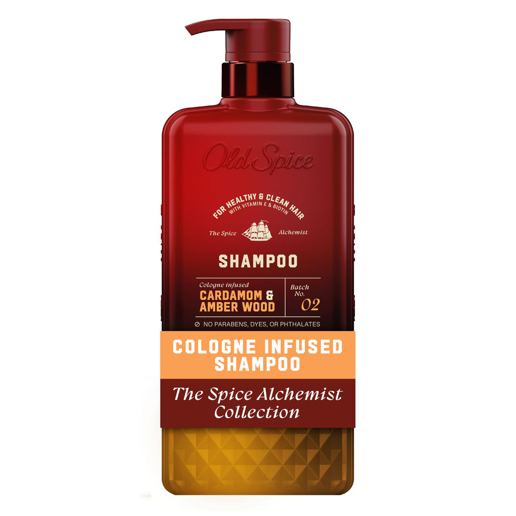 Old Spice Men's Shampoo, The Spice Alchemist Collection, Cologne-Infused Cardamom and Amber Wood Scent, Free of Parabens & Phthalates, 20 fl oz