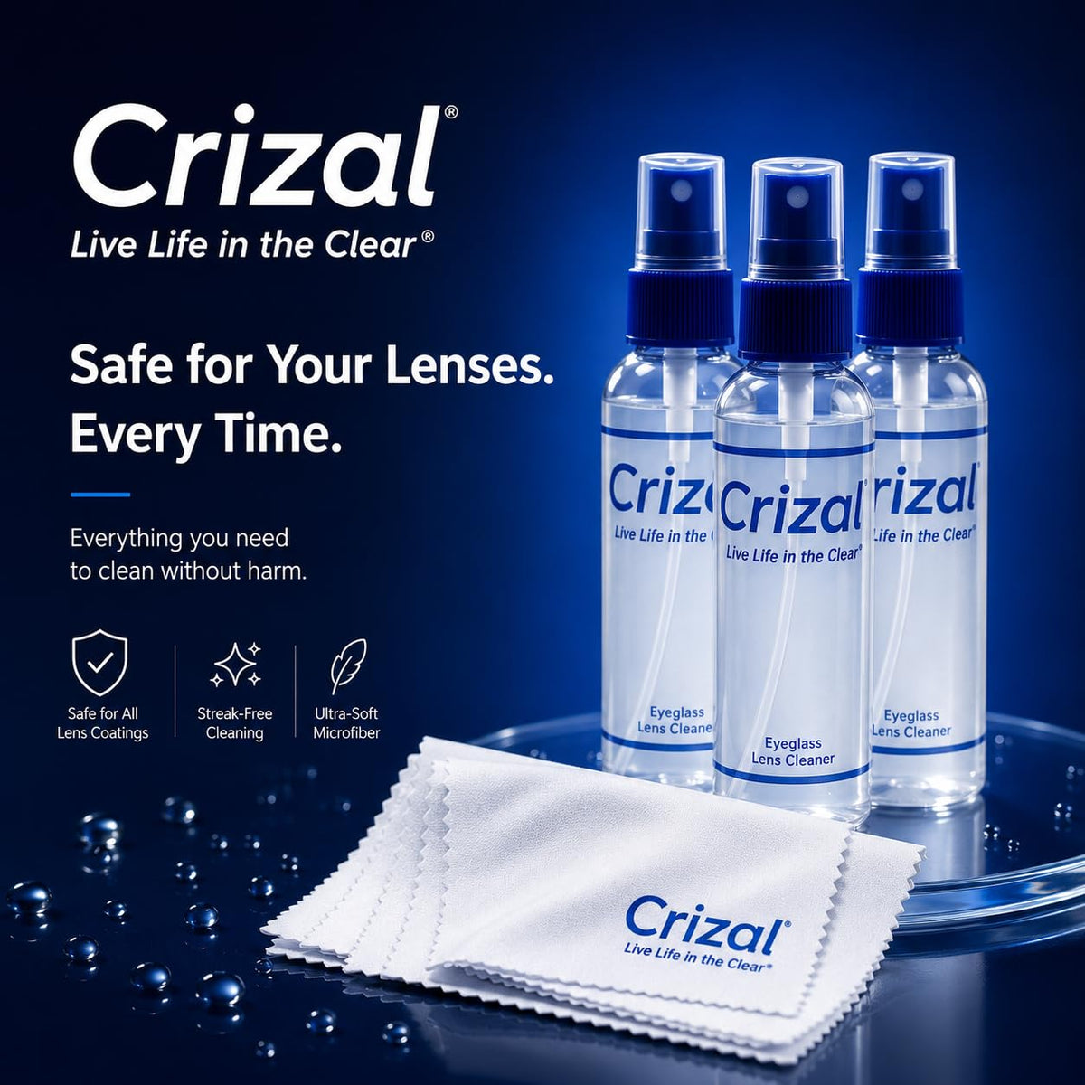 Crizal® Eyeglass Cleaner Spray – 4 Pack | Premium Lens Cleaner | Designed by Crizal® | Safe for All Advanced AR & Anti-Reflective Lens Coatings