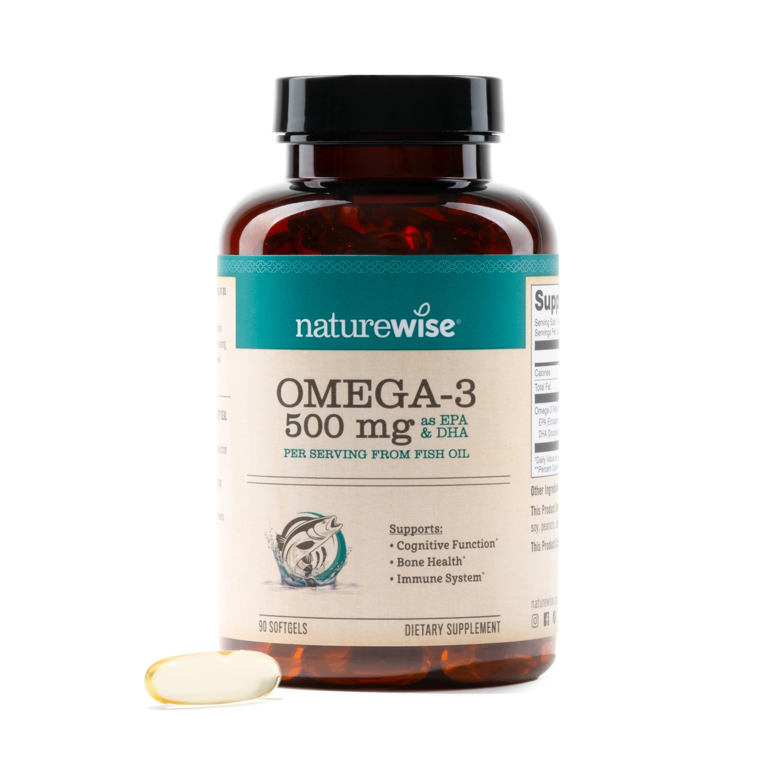 NatureWise Omega 3 Fish Oil - 500mg Omega 3 per Serving - 300mg EPA & 200mg DHA - Sustainably Sourced for Purity - Lemon Flavored - Burpless - Gluten & Soy Free, Non-GMO - 180 Softgels[6-Month Supply]