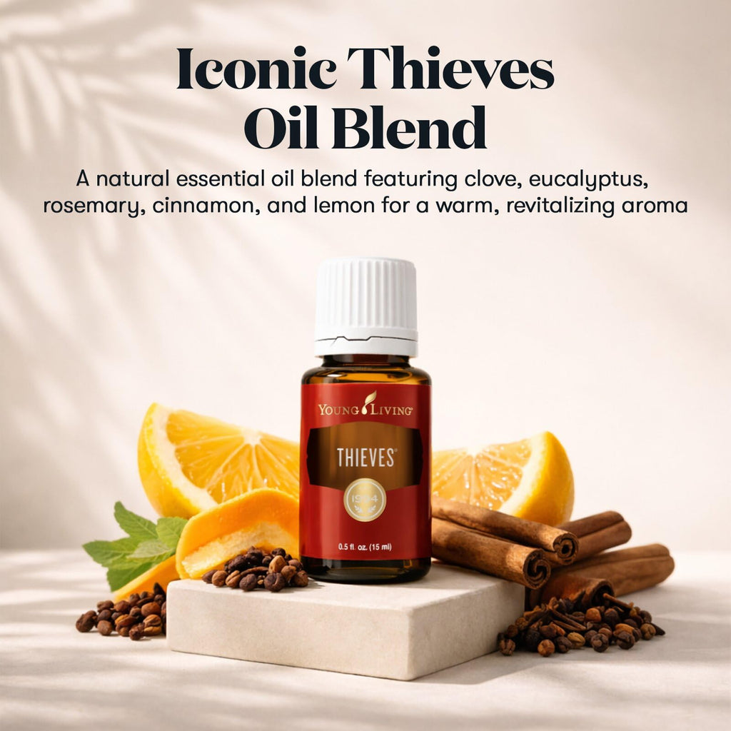 Young Living Thieves Essential Oil Blend 15ml | Natural Aromatherapy Oil for Diffuser & Topical Use with Clove, Eucalyptus & Rosemary | Revitalizing Household Essential Oil