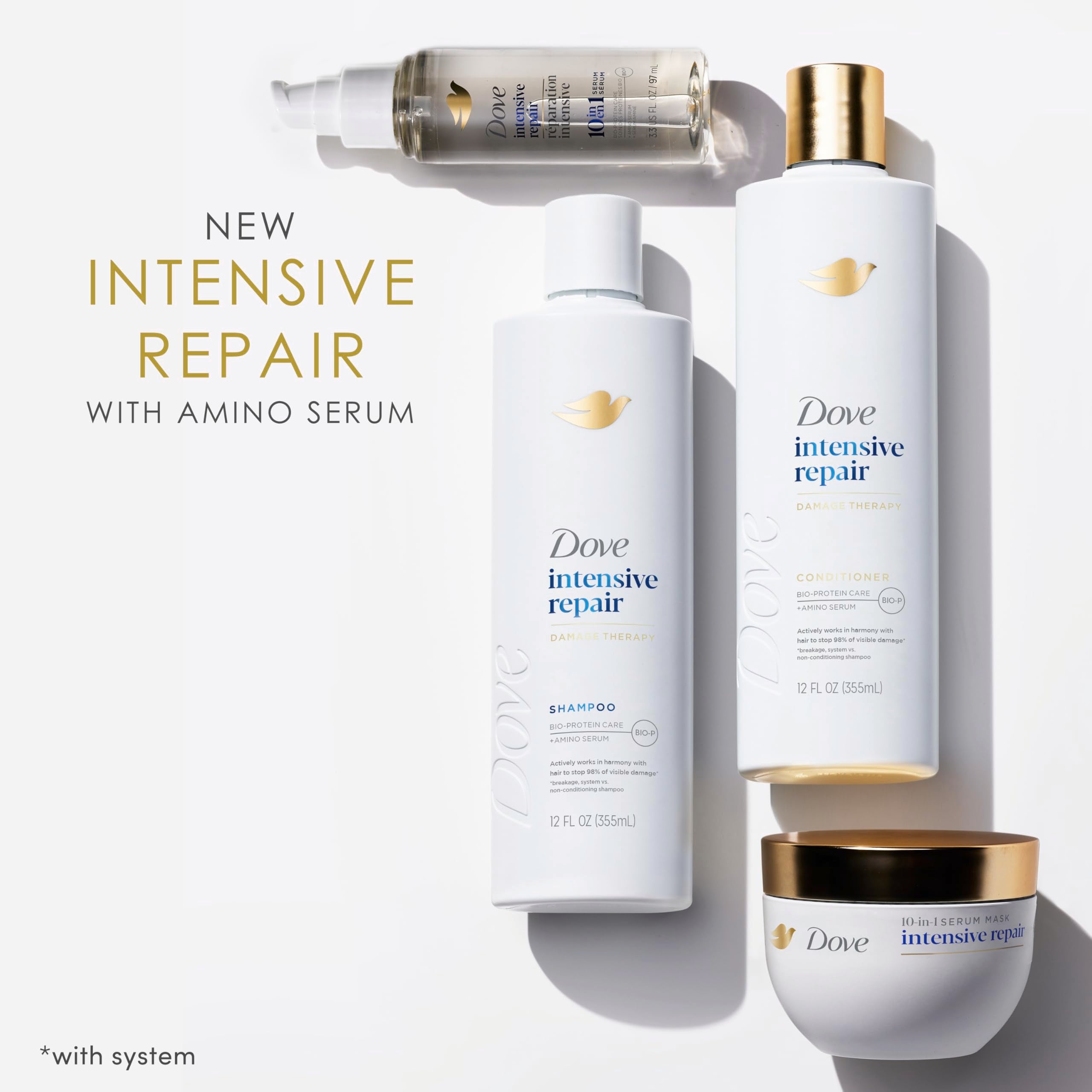 Dove Intensive Repair Serum for Damaged Hair with Amino Serum 3.3oz | Hair treatment provides 72H damage protection, 48H enhanced gloss and 72H smoothness for shinier, healthier-looking hair