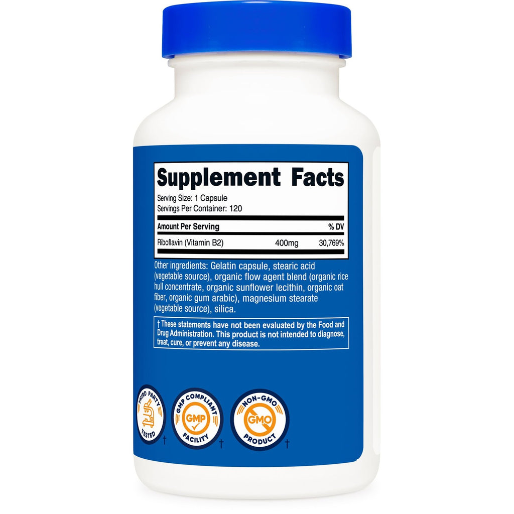 Nutricost Vitamin B2 (Riboflavin) 400mg, 120 Capsules, Gluten Free | GMO-Free