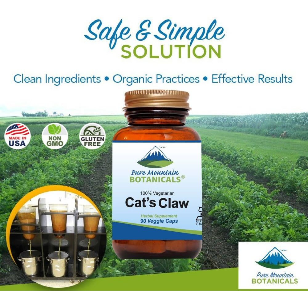 Buy now Pure Mountain Botanicals Catâ€™s Claw Capsules - 90 Kosher Vegan Caps with 1000mg Peruvian Cats Claw Uncaria Tomentosa Herbal Supplement at indiglob india