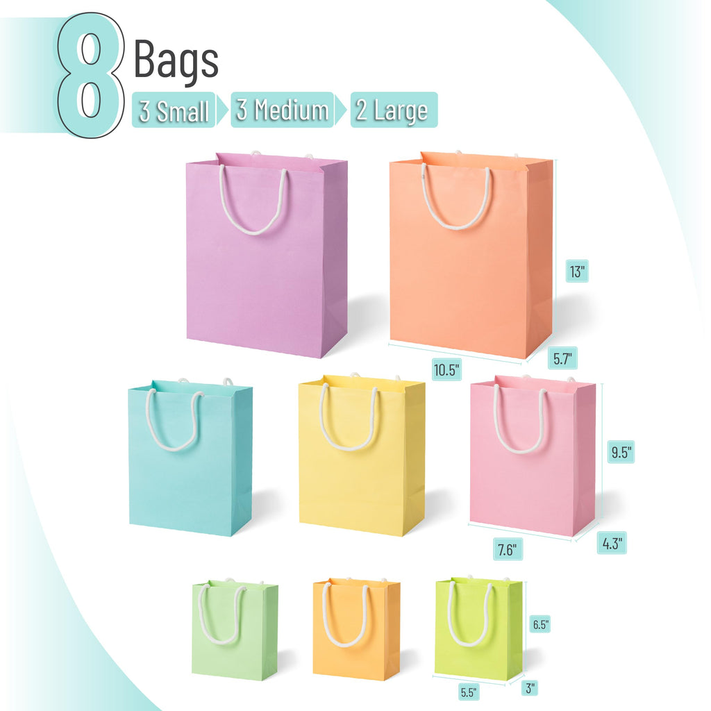 Mr. Pen- Paper Gift Bags with Handles, Assorted Sizes, 8 Pack