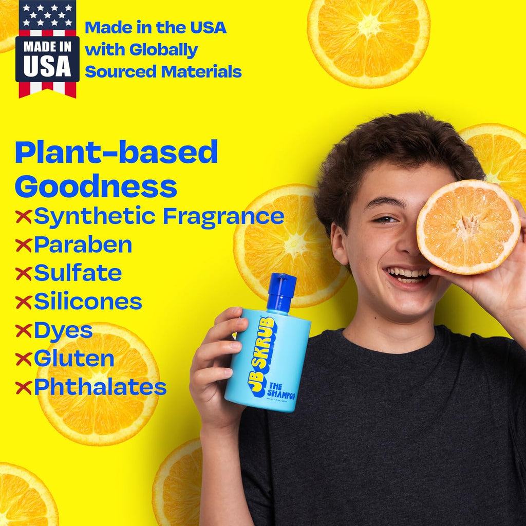 JB SKRUB Boys Shampoo Teen Kids Moisturizing Hair Care Citrus Scent - 14 oz